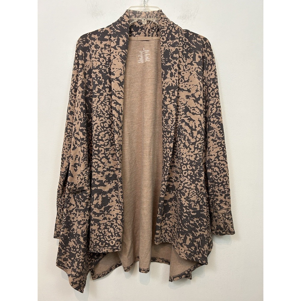 Cuddl Duds Womens Cardigan Comfortwear French Terry Open Front Animal Size S